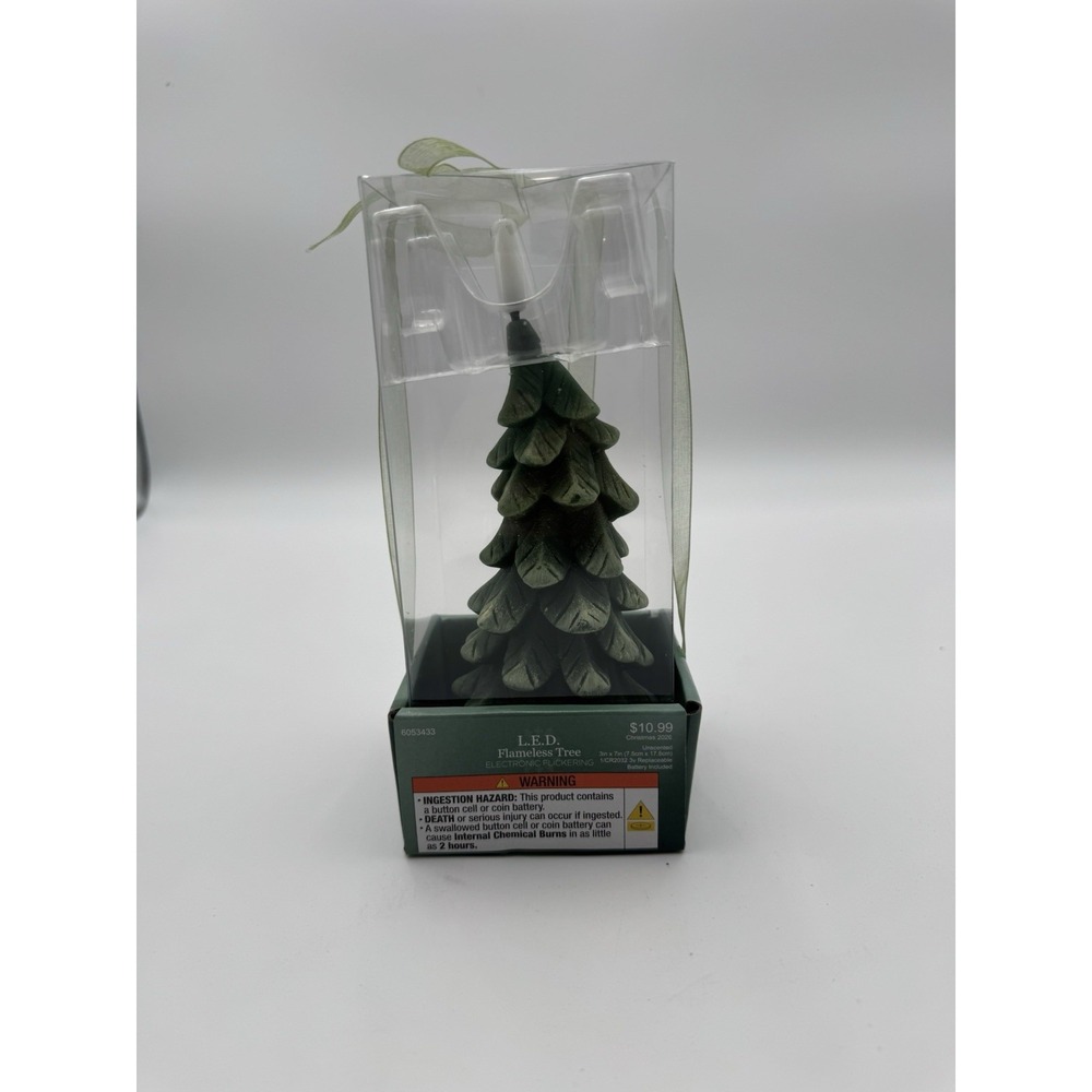 NEW Hobby Lobby Christmas Tree LED Flameless Candle 7" Green White 6053433